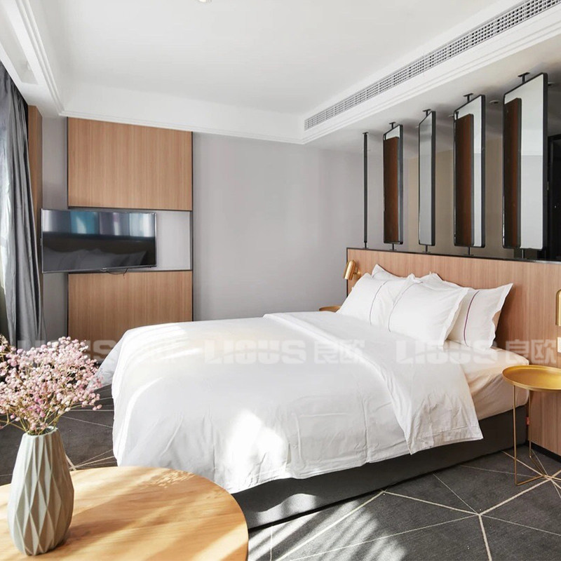 酒店油漆家具标间全套床高档贴木皮民宿公寓客房双人床电视柜定制