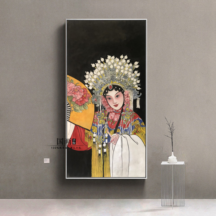 【贵妃醉酒】手绘新中式工笔京剧戏曲人物国画客厅酒店装饰壁挂画