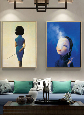 【花样年华】纯手绘新中式老上海旗袍女人物油画样板间装饰壁挂画
