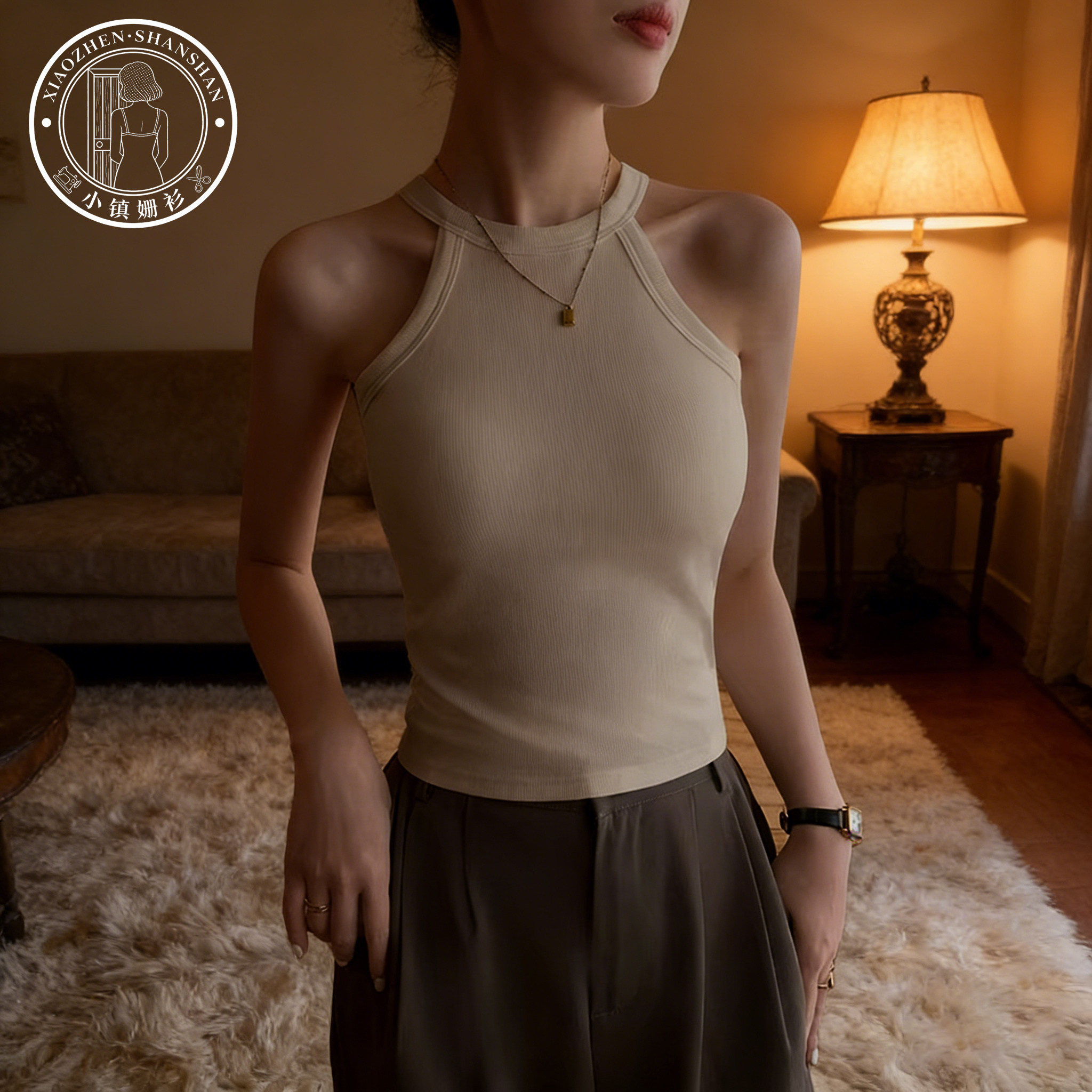 黑色挂脖吊带背心女带胸垫2026新款一体式美背打底内搭外穿上衣夏