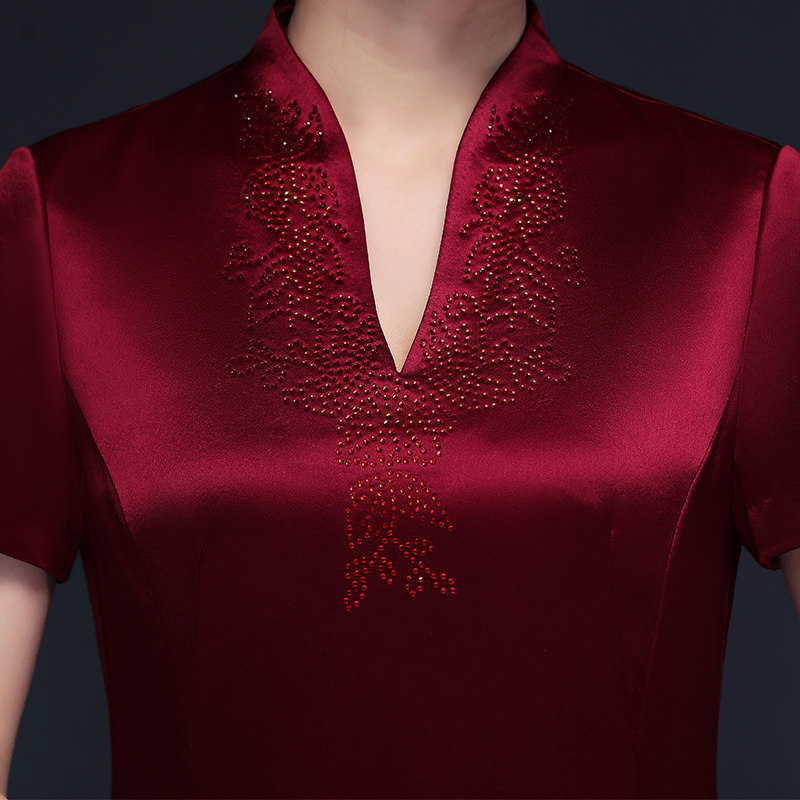 无开叉妈妈装婚宴旗袍裙喜婆婆高贵参加婚礼穿的连衣裙礼服改良夏