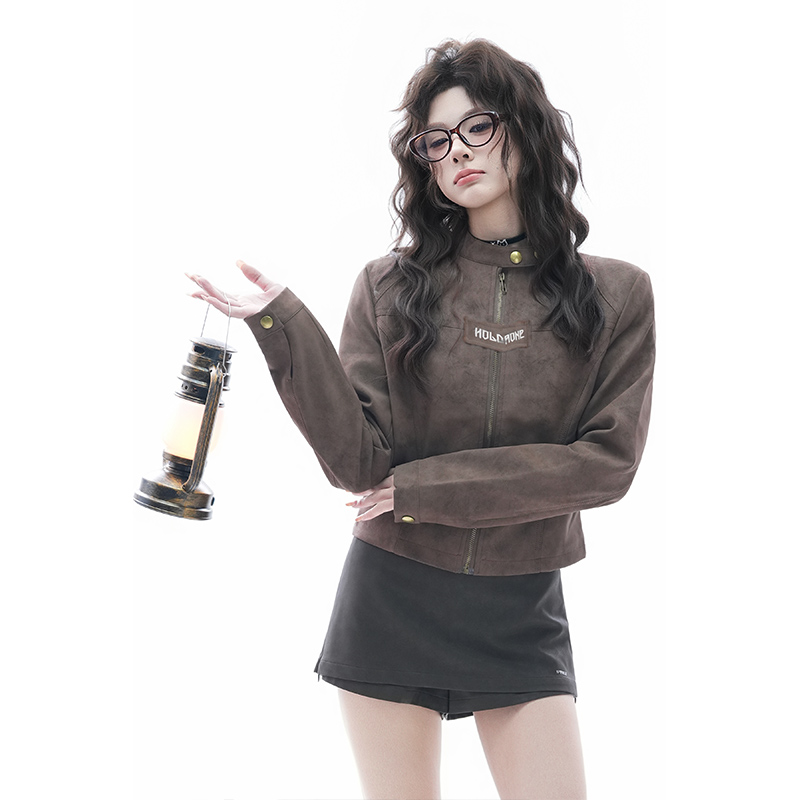 kk soul美式复古机车风短款皮夹克女美拉德辣妹风短款外套上衣潮