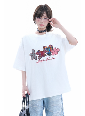 kk soul甜酷风爱心刺绣oversize设计感短袖夏季新款重磅小众T恤