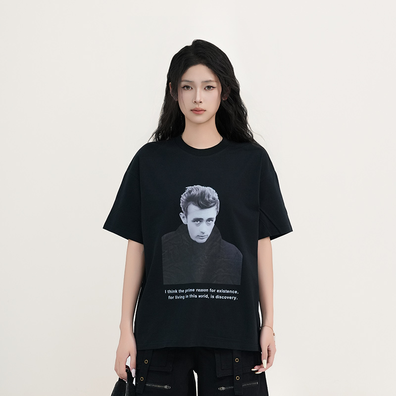 kk soul美式复古哥特人物头像印花高级感短袖T恤个性设计宽松上衣