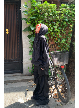 kk soul美式复古黑色不规则双拉链外套上衣cleanfit超A户外防晒衣