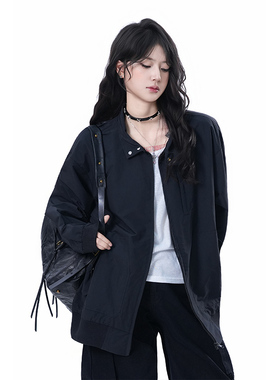 kk soul美式复古黑色翻领工装外套机车痞帅情侣夹克设计感上衣潮