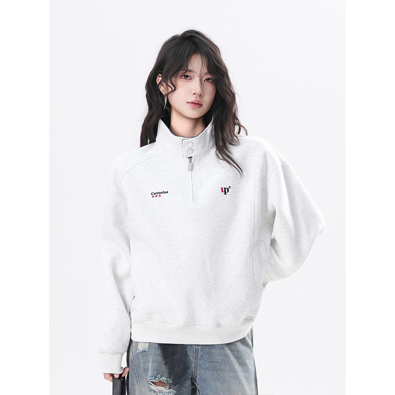 kk soul美式复古半拉链设计感立领卫衣宽松百搭套头情侣长袖上衣,女装/女士精品,卫衣/绒衫,淘宝优惠券,粉丝福利购,淘宝优惠卷