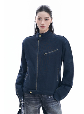 kk soul辣妹复古斜拉链立领工装夹克显瘦小众修身潮牌早春外套