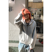 soul美式 复古纯色连帽卫衣男女秋季 新款 宽松休闲拉链开衫 外套