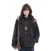 soul美拉德麂皮绒双层假两件夹克中性风vintage加绒连帽棉服潮