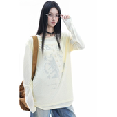 街头慵懒风宽松上衣潮 罩衫 soul春季 轻薄微透假两件设计感长袖