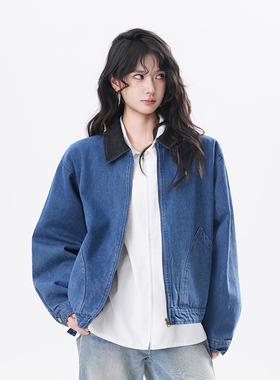 kk soul复古美式水洗蓝色短款牛仔夹克2025秋季新款翻领上衣外套