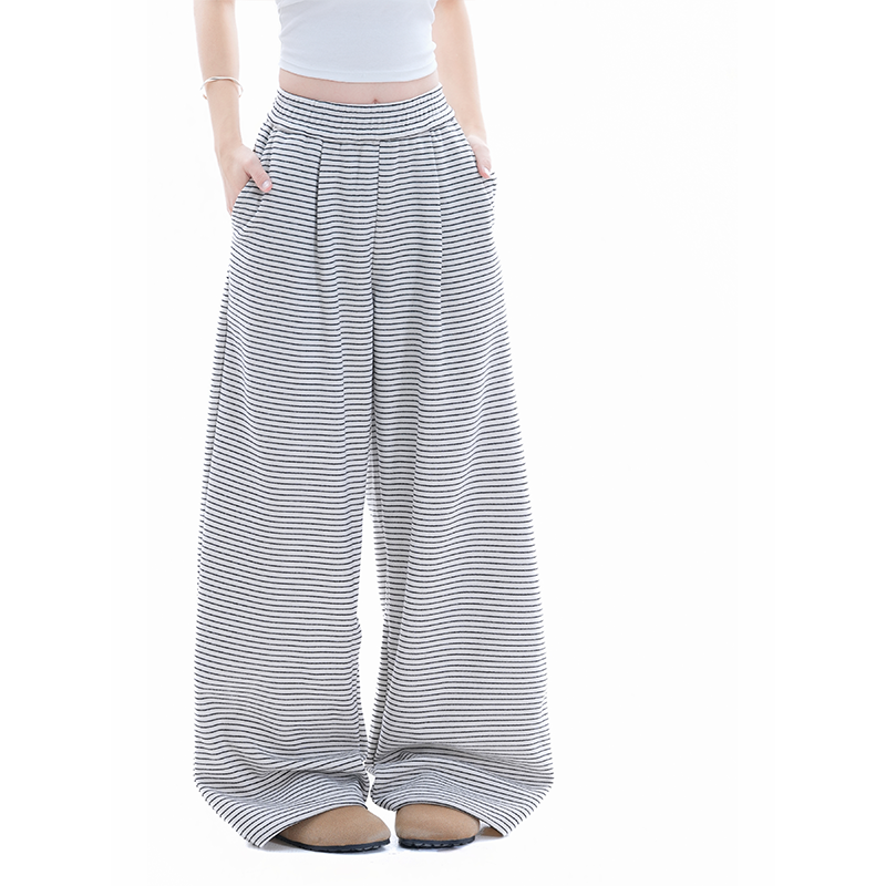 kk soul休闲百搭美式条纹阔腿裤松紧腰垂感慵懒风显瘦拖地裤ins,女装/女士精品,休闲裤,淘宝优惠券,粉丝福利购,淘宝优惠卷