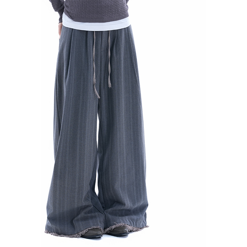 kk soul美式复古绑带条纹磨毛阔腿裤慵懒风设计感小众西装长裤,女装/女士精品,休闲裤,淘宝优惠券,粉丝福利购,淘宝优惠卷
