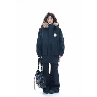 kk soul户外防风派克服男女款冬季宽松白鸭绒外套毛领连帽羽绒服