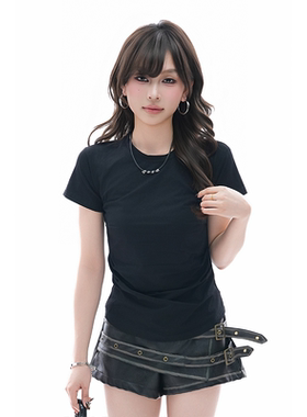 kk soul美式褶皱正肩基础款短袖T恤女夏季纯欲风修身显瘦辣妹上衣