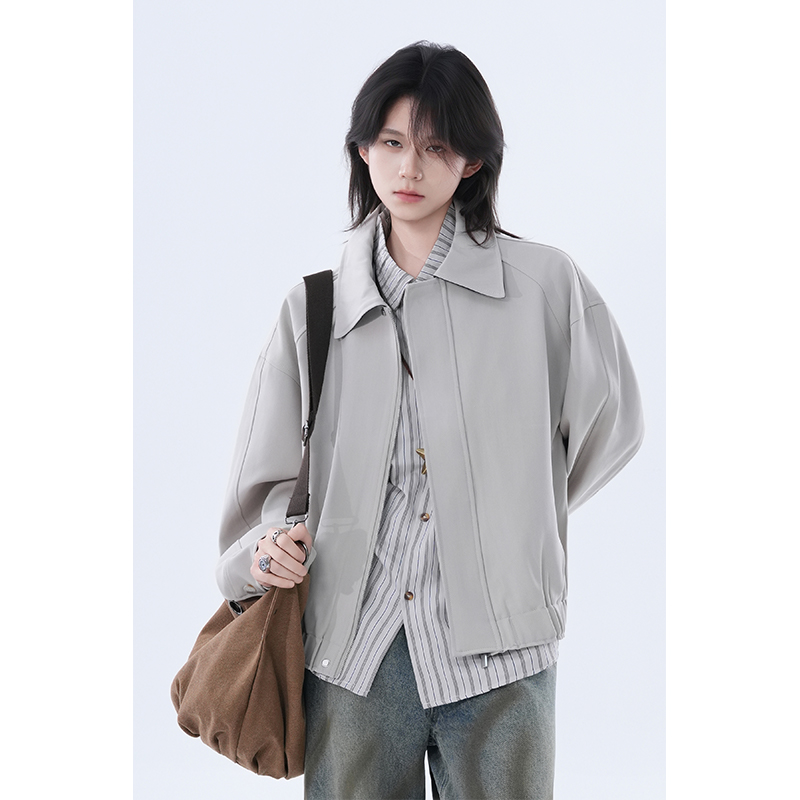 kk soul美式街头纯色百搭秋季翻领上衣潮牌痞帅设计感外套夹克潮