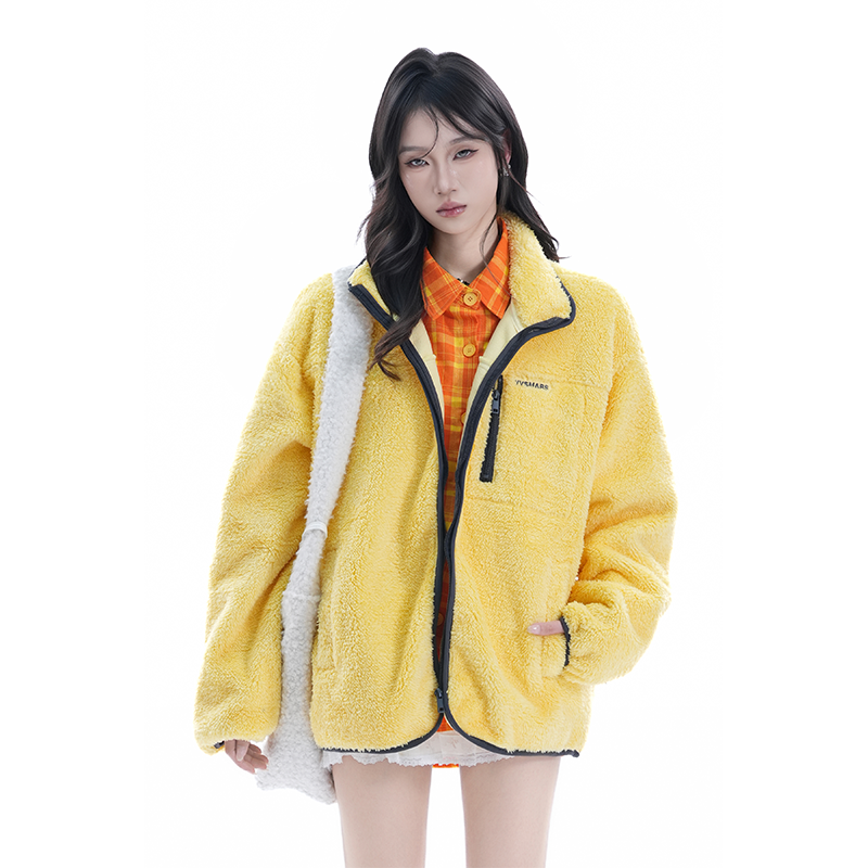 kk soul美式复古撞色羊羔绒立领外套冬季休闲保暖加厚棉服棉衣潮