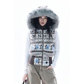 棉服ins 氛围感连帽马甲费尔岛收腰短款 soul美式 复古羊羔毛冬季