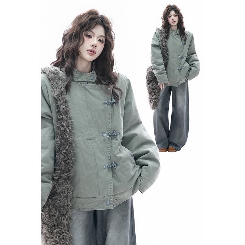 kk soul复古金属扣工装设计感水洗做旧vintage棉衣宽松夹克外套