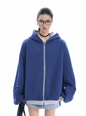 kk soul美式复古双面穿纯色重磅卫衣男女慵懒风宽松百搭连帽外套