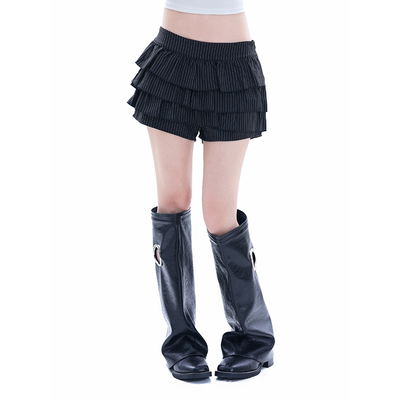 kk soul条纹荷叶边美式蛋糕裙短裙显瘦百搭小众防走光半身裙裤ins