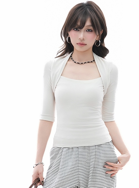 kk soul复古简约高级感方领正肩T恤女早春气质收腰显瘦包肩袖上衣