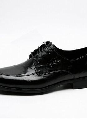 沙驰男鞋专柜正品春季新款尖头英伦风手抓纹牛皮皱褶系带正装皮鞋