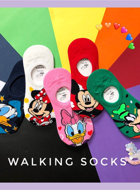 5双装ins网红日系卡通可爱袜子女隐形硅胶防滑纯棉船袜情侣米奇袜