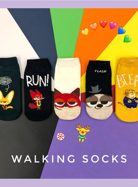 5双装 ins网红韩版创意直板袜子女 尼克狐卡通动物休闲短袜情侣袜