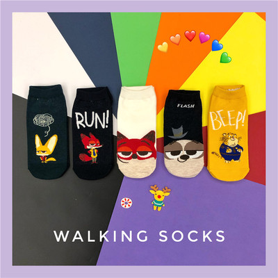 网红双装韩版卡通动物休闲短袜