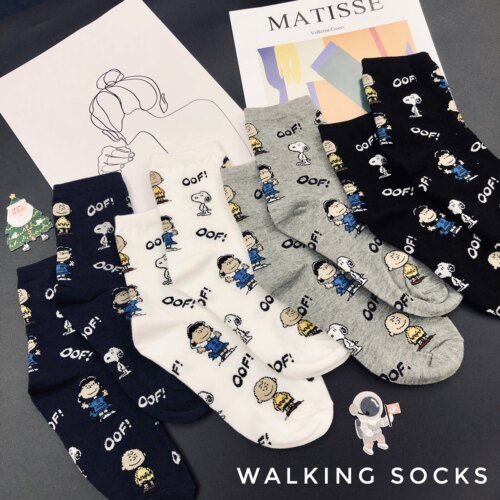 ins网红小狗全棉卡通情侣中筒袜