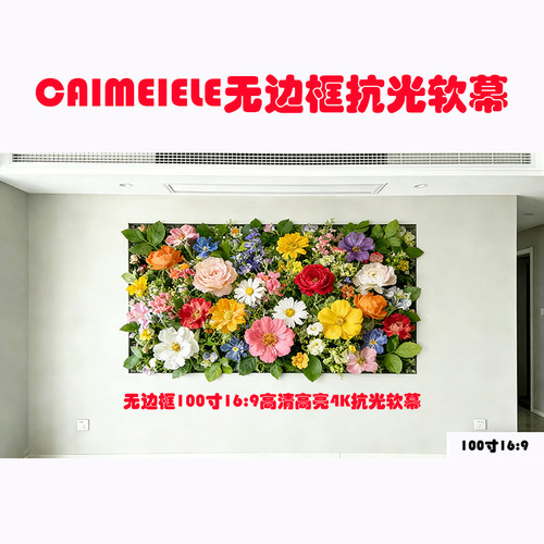 CAIMEIELE无边框高清高亮4k抗光软幕布 移动便携可卷曲 送幕布专用双面胶  安装简单 全国包邮