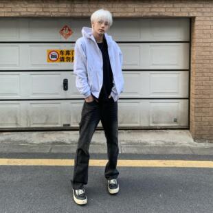 直筒休闲长裤 男修身 Richer黑灰水洗做旧牛仔裤 Einsamer