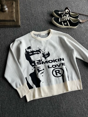 【Einsamer Richer】24FW 标语“文爱”慵懒老钱针织毛线卫衣