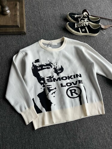 【Einsamer Richer】24FW 标语“文爱”慵懒老钱针织毛线卫衣