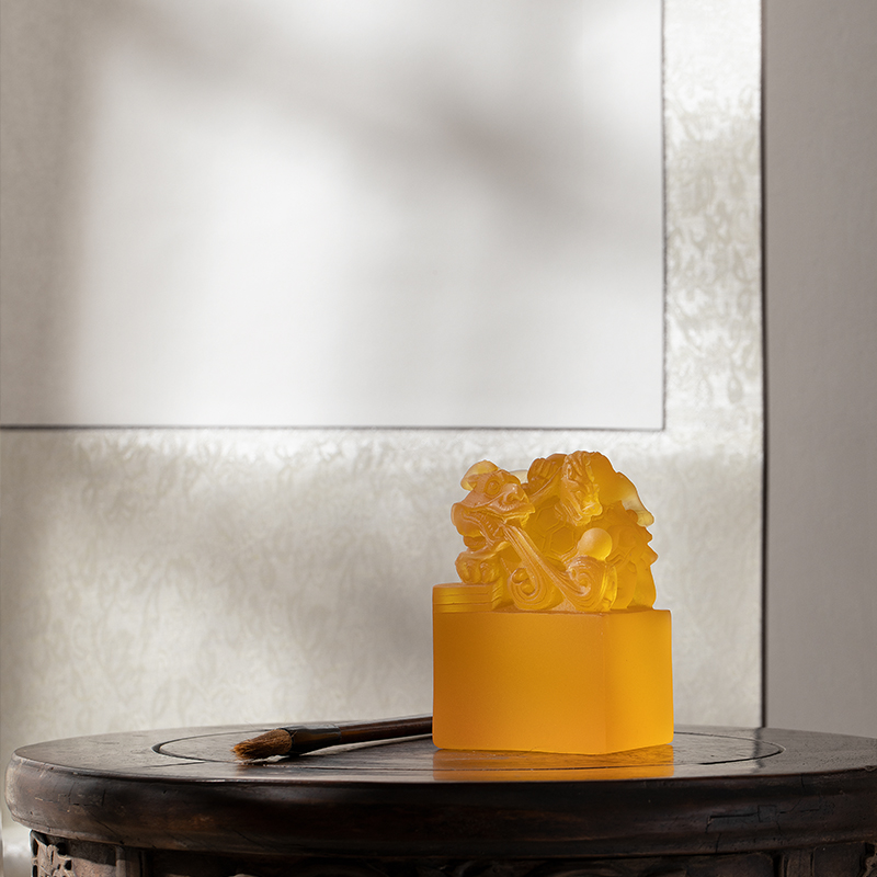 黄白琉璃盘龙玉玺印章摆件影视道具书房桌面摆设招财镇宅开业送礼