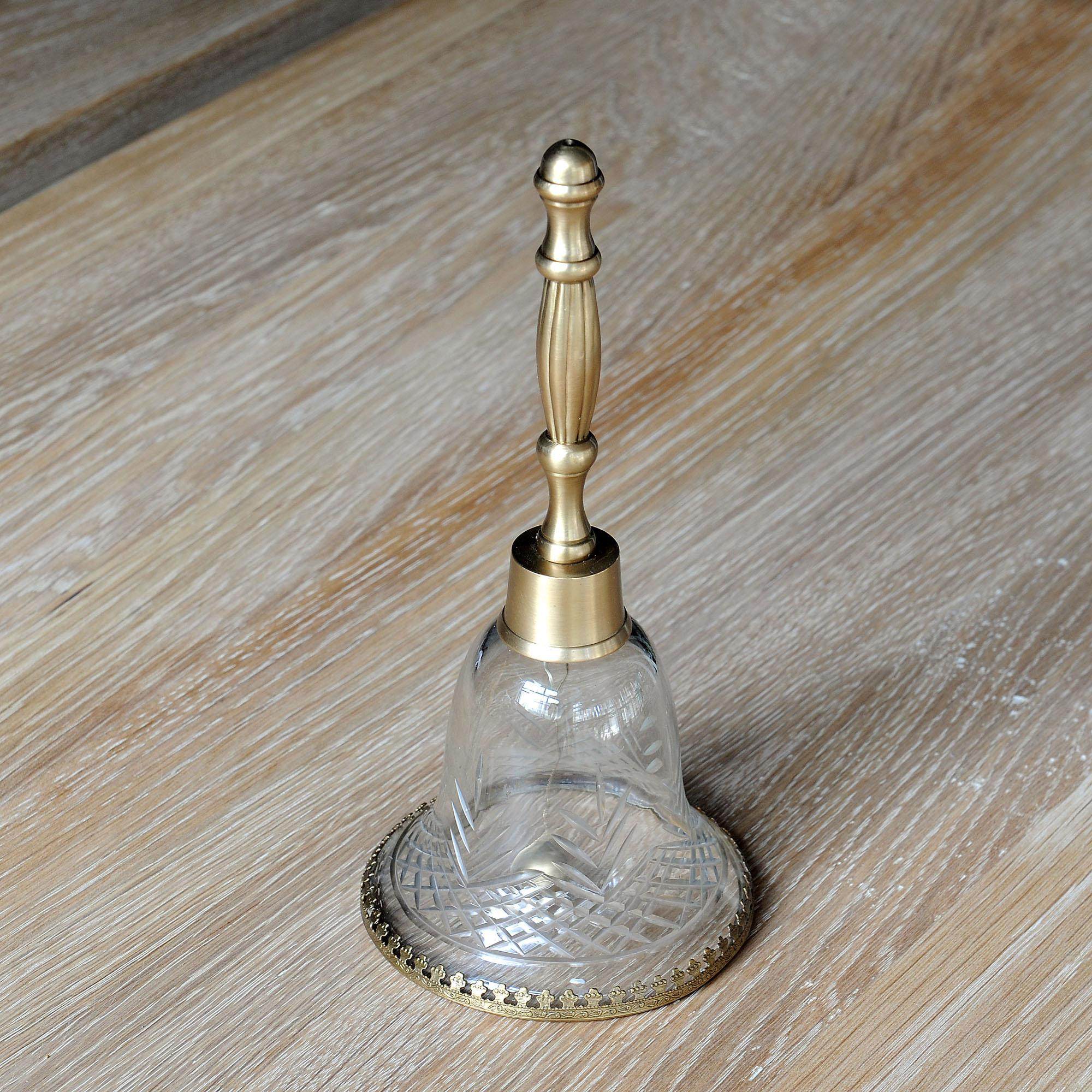 进口复古欧式玻璃铜色手炳摇铃铛餐厅传菜铃摇钟装饰摆件摄影道具