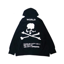 升级面料mastermind World x marbled cat骷髅印花灰连帽抗菌卫衣