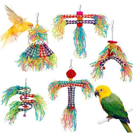 5pcs鹦鹉啃咬鸟拉丝藤球玩具秋千