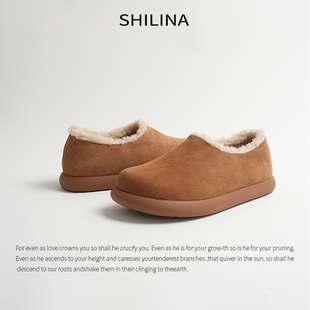 内增高4CM 懒人一脚蹬保暖穆勒鞋 小土豆加绒勃肯鞋 女包头拖鞋