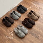 外穿3厘米勃肯拖鞋 毛绒勃肯鞋 女包头半拖软底百搭懒人鞋 内增高5CM