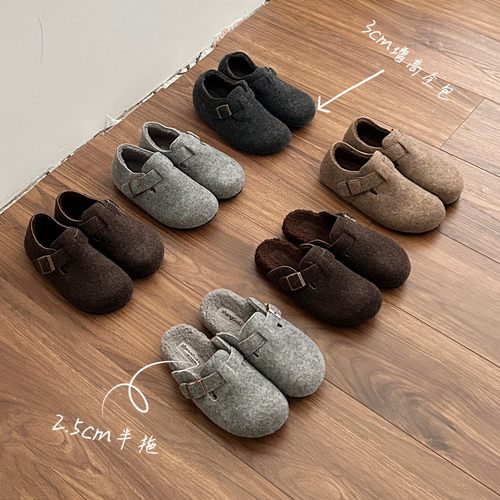 毛绒勃肯鞋女包头半拖软底