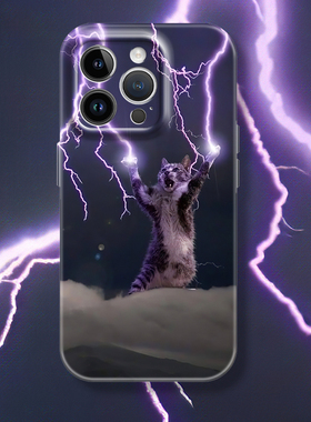 新款趣味艺术闪电猫咪喵星人苹果iphone17promax适用15pro透明14minxs13全包防摔菲林软华为小米荣耀16手机壳