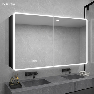 智能浴室镜柜单独挂墙式 带灯除雾卫生间铝合金梳妆镜子置物架收纳