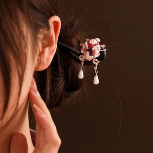 夏季新款黑檀木刀马旦发簪盘发簪子汉服古风马面裙发饰日常旗袍配