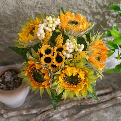 仿真花向日葵把束假花婚庆绢花家居装饰F13396