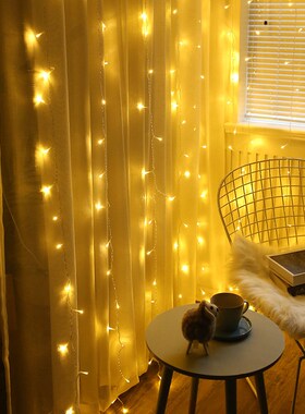 窗帘灯暖白瀑布3*3米彩灯串灯蓝色满天星布置房间装饰le星星