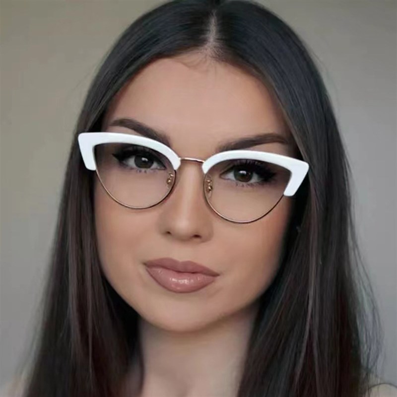 2022新款猫眼防蓝光平光镜女 个性半框潮流金属框架眼镜