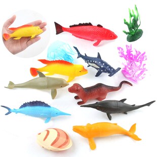 儿童仿真海底海洋动物模型 水母扇贝鲸鲨旗鱼摆件12件套